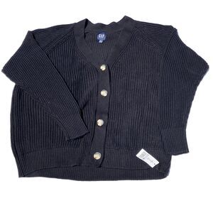 Gap NEW Cardigan Sweater Oversized Boyfriend Knit XL Black Button V-Neck